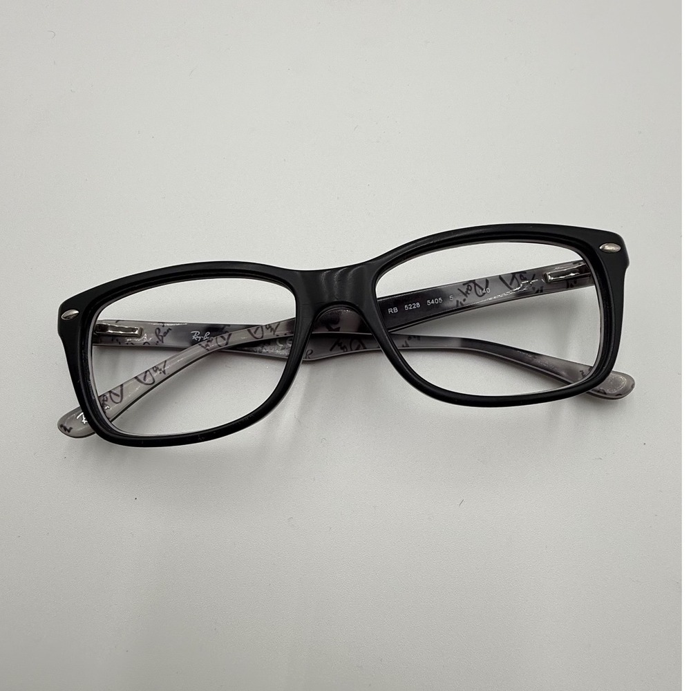 Ray-Ban RB 5228 5405 Eyeglasses Frames Matte Black Grey Script Logo 53-17-140